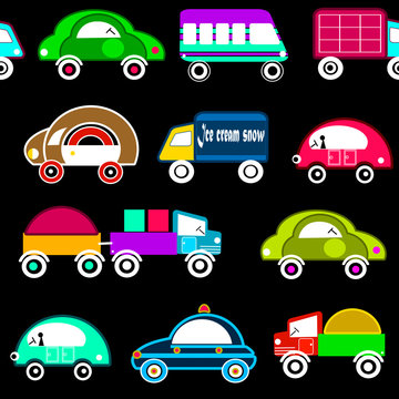 Seamless kids cartoon cars cute fun pattern