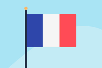 the flag of France, flat illustration on sky background