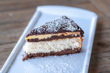 Coconut cake on white plate