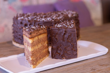 Chocolate coconut cake with shreded coconuts