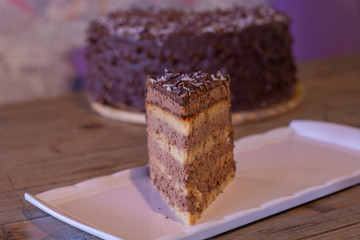 Chocolate coconut cake with shreded coconuts