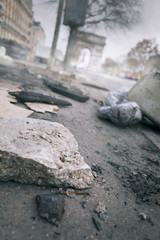 Destruction on the Champs-Elysées in Paris, France