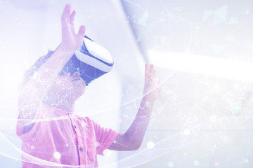 kid at home playing games on  vr glasses