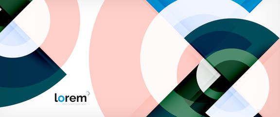 Obraz premium Nowoczesne koła geometryczne streszczenie tło, kolorowe kształty okrągłe z efektami cienia