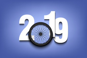 Obraz na płótnie Canvas New Year numbers 2019 and bicycle wheel