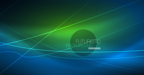 Neon glowing magic background, neon banner, night sky wallpaper. Magic light effect. Christmas abstract pattern.