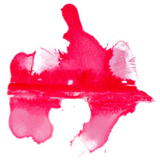 red watercolor stain with paper texture on white background isolated. hand drawing.