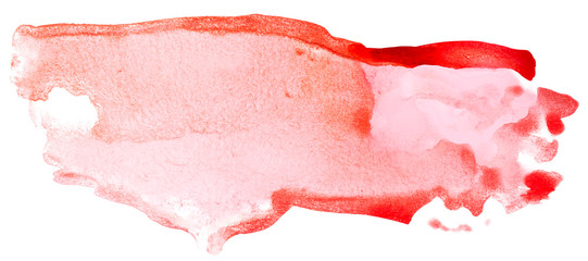 red watercolor stain on white background isolated water stains with paint. hand drawing.