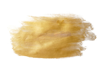 gold yellow paint stain on white background isolated. hand drawing.