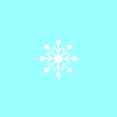 Vector illustration. Snowflake Icon. White Snowflake isolated on blue background.