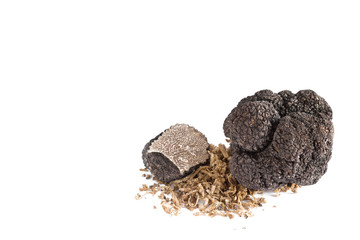 Black truffles isolated on a white background.space for your text