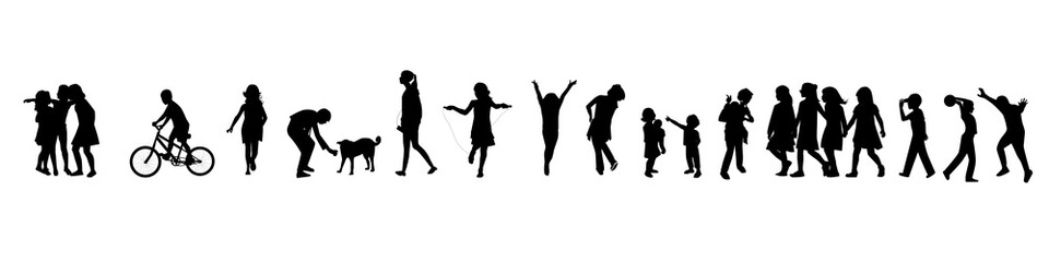 Fototapeta na wymiar Banner, editable silhouettes of children in various poses.