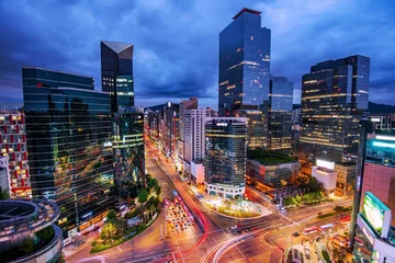 Foto op Plexiglas Uitzicht op het centrum op het Gangnam-plein in Seoul, Zuid-Korea © sayan