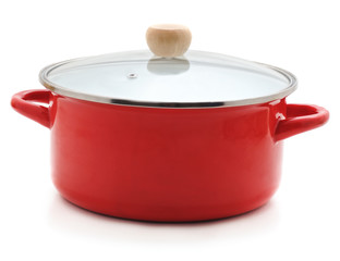 Enamelled red pan.