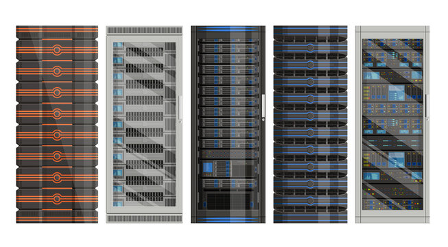 Set of Network Servers in Flat Design