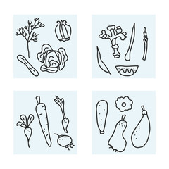 Set of vector vegetables doodle composition.