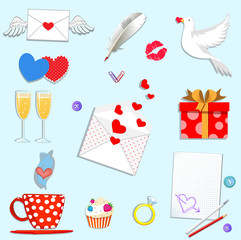 Happy valentines day cartoon icons set isolated on white background.