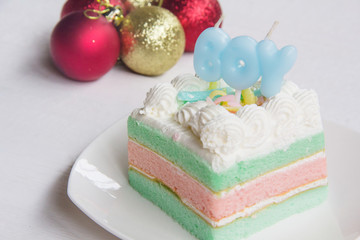 cake for celebrate birthday of newborn baby one month old, pastel color 