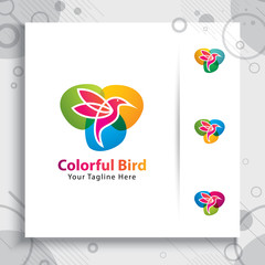 colorful bird vector logo design with modern style , illustration abstract bird for digital creative template