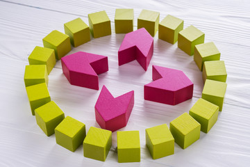 Business logo circle from wooden blocks.