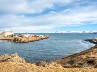 Seascape view at Stykkisholmur church hill, Iceland