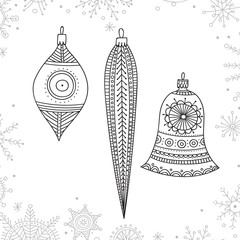 Vector Christmas coloring tree decoration baubles line art