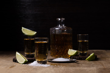 Tequila shot with lime