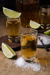 Tequila shot with lime