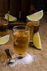 Tequila shot with lime
