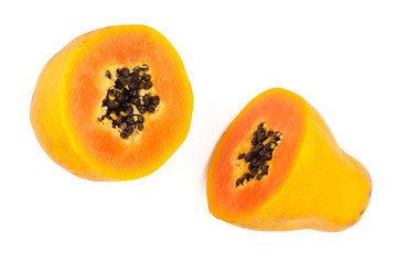 half of ripe papaya isolated on a white background. Top view. Flat lay