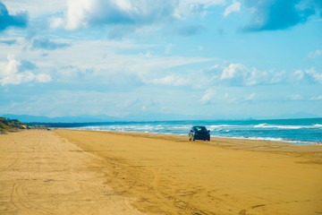 Fototapeta na wymiar Chirihama Nagisa Drive way in Ishikawa, Japan. Japan's only beach you can drive by the car.