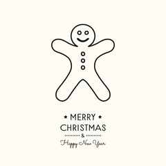 Christmas decoration with wishes and hand drawn gingerbread cookie. Vector.