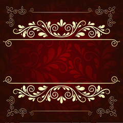 Luxurious gold pattern frame on a dark burgundy background