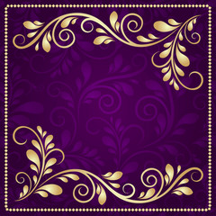 Fototapeta na wymiar Luxury gold pattern frame on a beautiful violet background