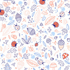 Cute forest elements vector seamless pattern.