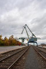 Fototapeta na wymiar Railroad crossing in the harbor