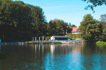 Blick auf den Itzeblitzer Weiher im Saarland - Retro