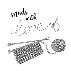 Vector card knitting theme with yarn and lettering