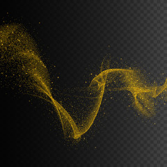 Gold glittering star dust trail sparkling particles. Vector background