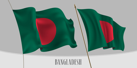 Set of Bangladesh waving flag on isolated background vector illustration