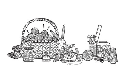 Vector illustration of needlework tools.