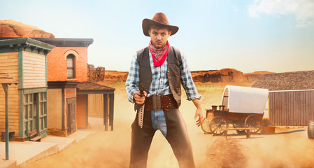 Cowboy with revolver, front view, gunfight