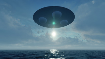 3d render UFO above the ocean
