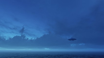 3d render UFO above the ocean   © kolbass