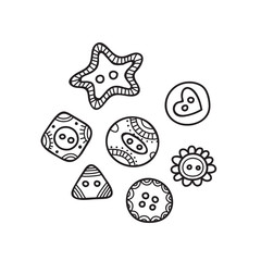 set of cloth buttons in different designs in boho style with ornament.