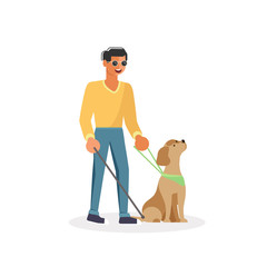 Blind person with guide dog and walking stick 