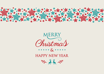 Design of Christmas greeting card with vinatge ornaments. Vector.