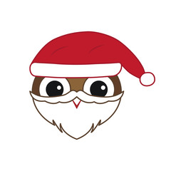 Vector cute Christmas owl with beard and red hat