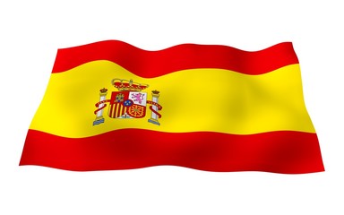 Obraz premium The flag of Spain. Official state symbol of the Kingdom of Spain. Concept: web, sports pages, language courses, travelling, design elements. 3d illustration