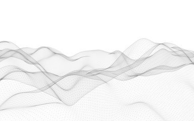 Abstract landscape on a white background. Cyberspace grid. Hi-tech network. 3D illustration